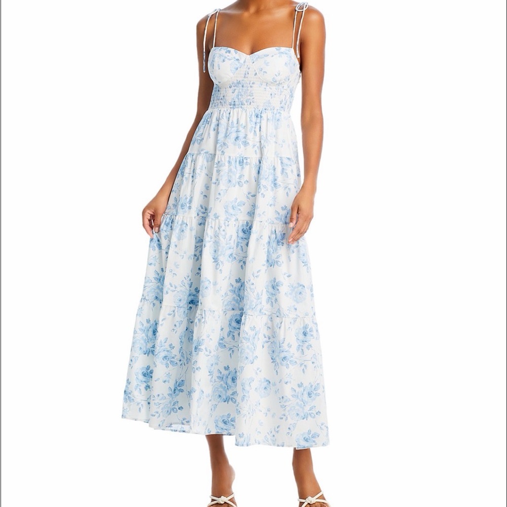Wayf Rachelle Tiered Dress (blue & white)